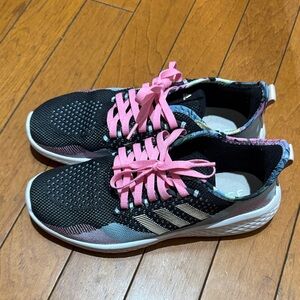 Adidas Women's Black and Pink Knit Sneakers